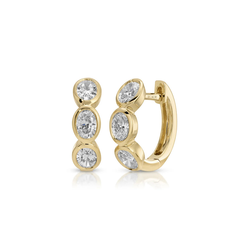EF Collection Bezel Set Oval Diamond Huggie Earrings