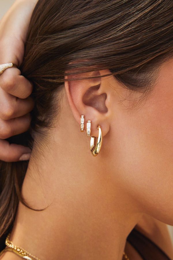EF Collection Channel Set Baguette Diamond Huggie Earrings