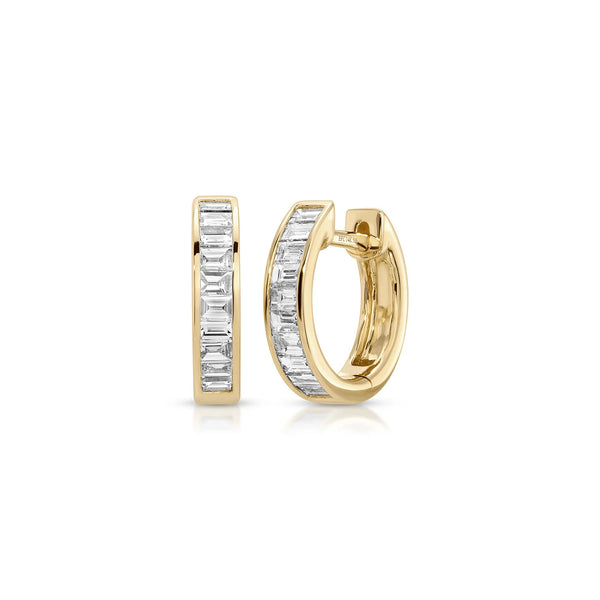 EF Collection Channel Set Baguette Diamond Huggie Earrings