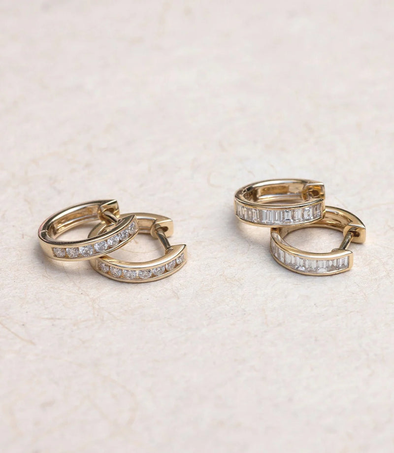 EF Collection Channel Set Round Diamond Huggie Earrings