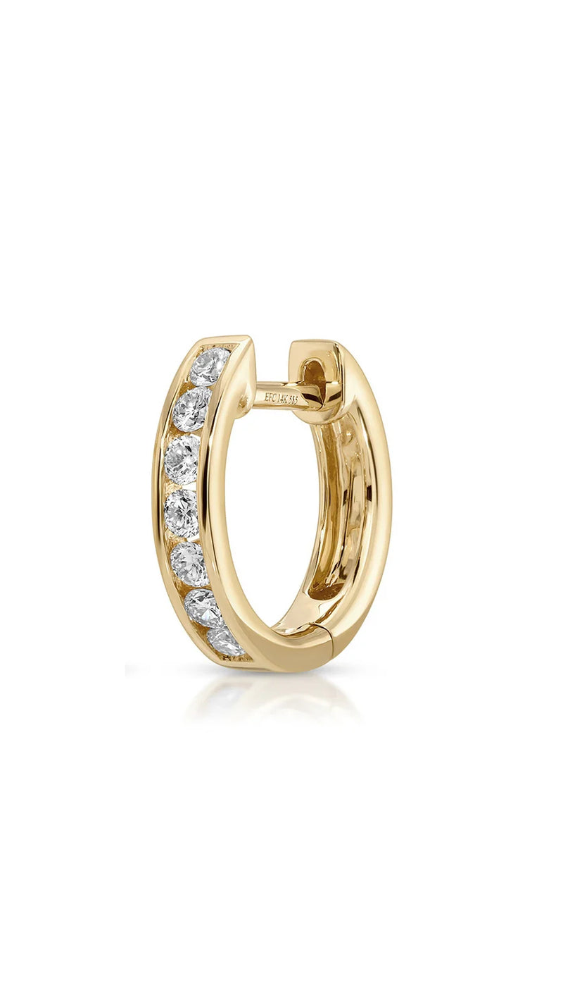 EF Collection Channel Set Round Diamond Huggie Earrings