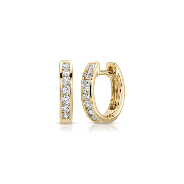 EF Collection Channel Set Round Diamond Huggie Earrings