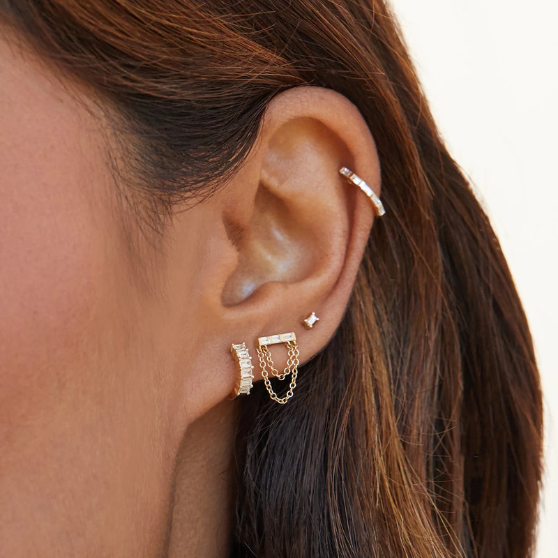 EF Collection Diamond Baguette Bar Chain Stud Earrings