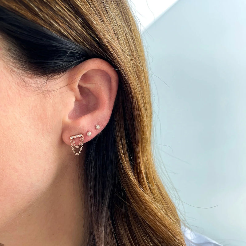 EF Collection Diamond Baguette Bar Chain Stud Earrings