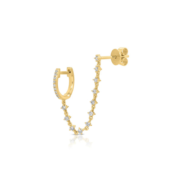 EF Collection Diamond Mini Huggie and Prong Set Chain Stud Earring