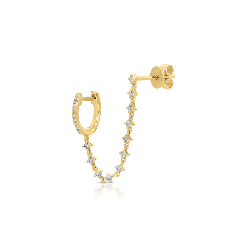 EF Collection Diamond Mini Huggie and Prong Set Chain Stud Earring