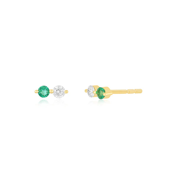 EF Collection Diamond & Emerald Double Stud Earring