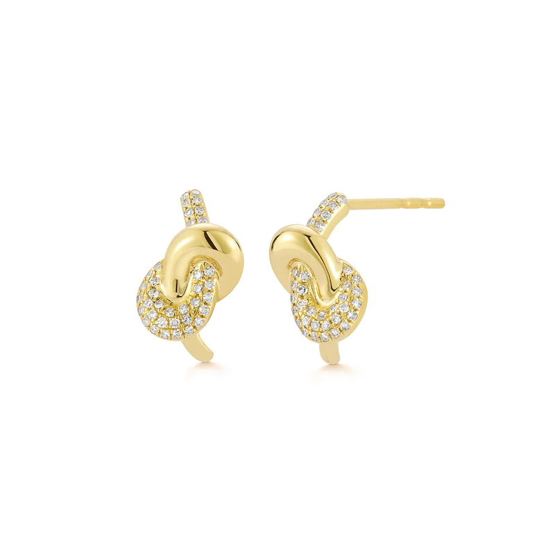 EF Collection Diamond and Gold Love Knot Stud Earrings