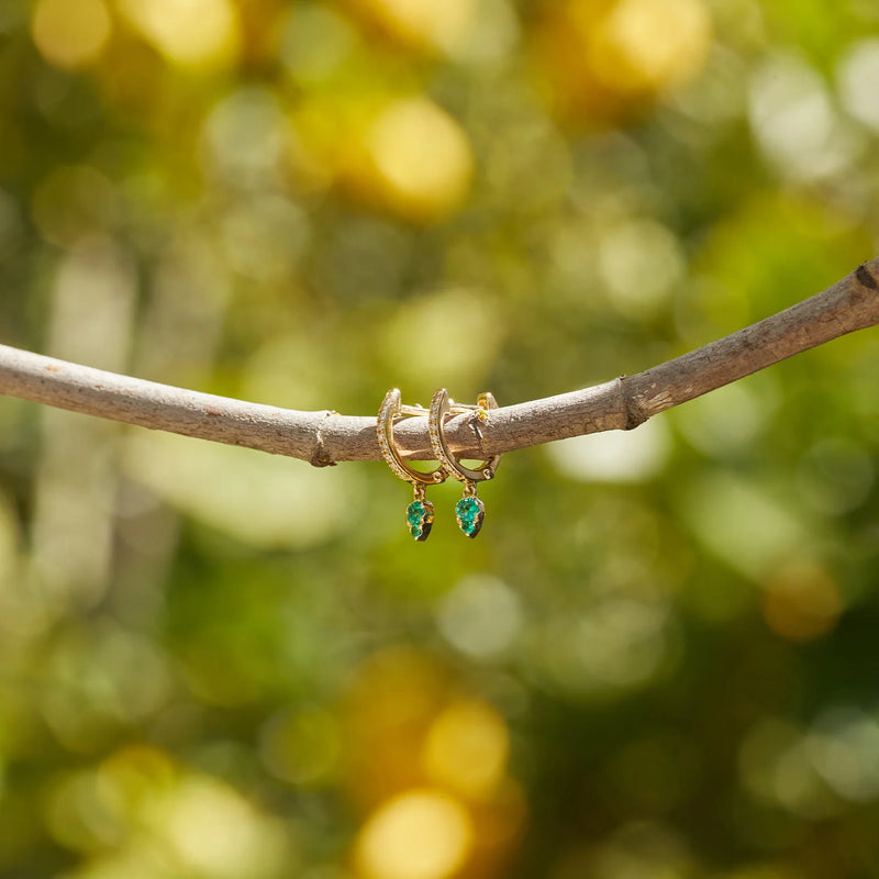 EF Collection Emerald Teardrop Diamond Mini Huggie Earring