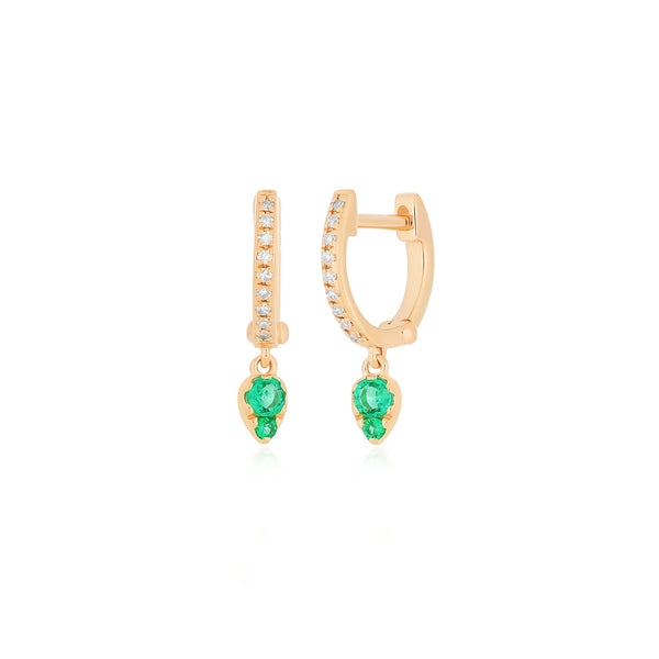 EF Collection Emerald Teardrop Diamond Mini Huggie Earring