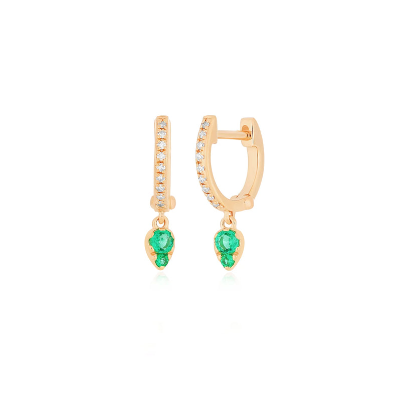 EF Collection Emerald Teardrop Diamond Mini Huggie Earring