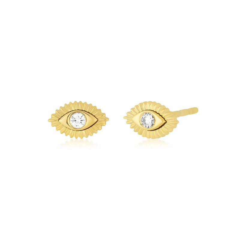 EF Collection Gold and Diamond Evil Eye Protection Stud Earring