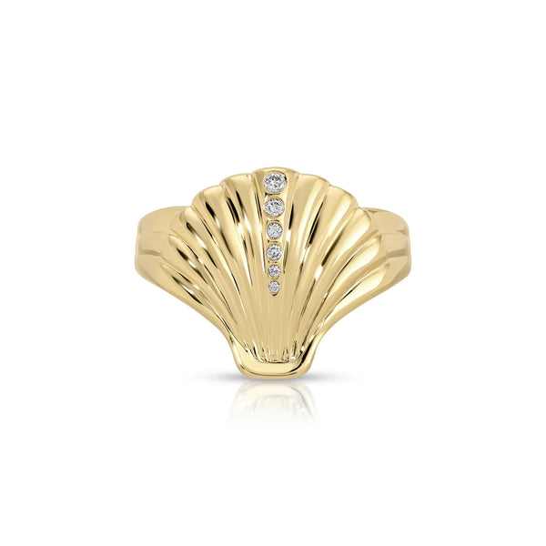 EF Collection Gold and Diamond Shell Ring