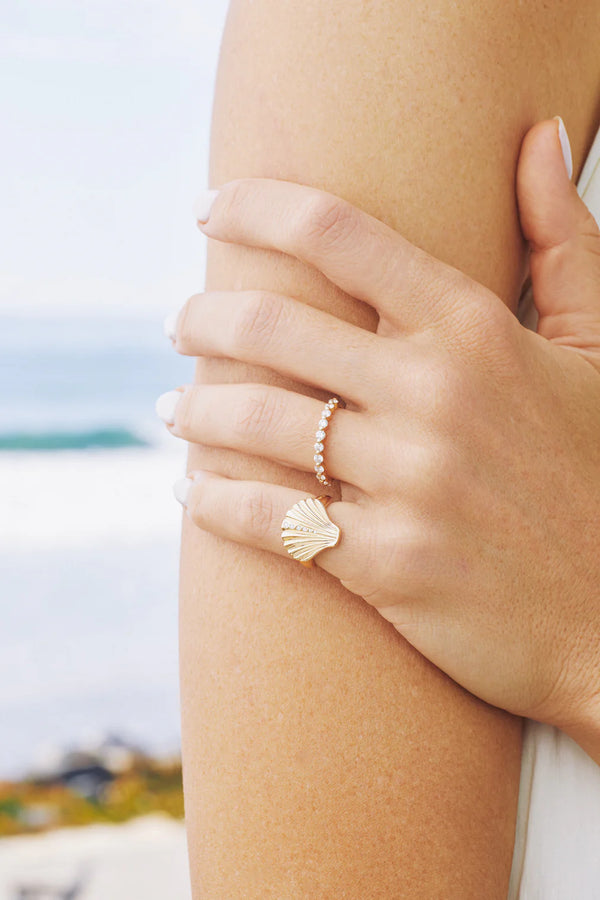 EF Collection Gold and Diamond Shell Ring