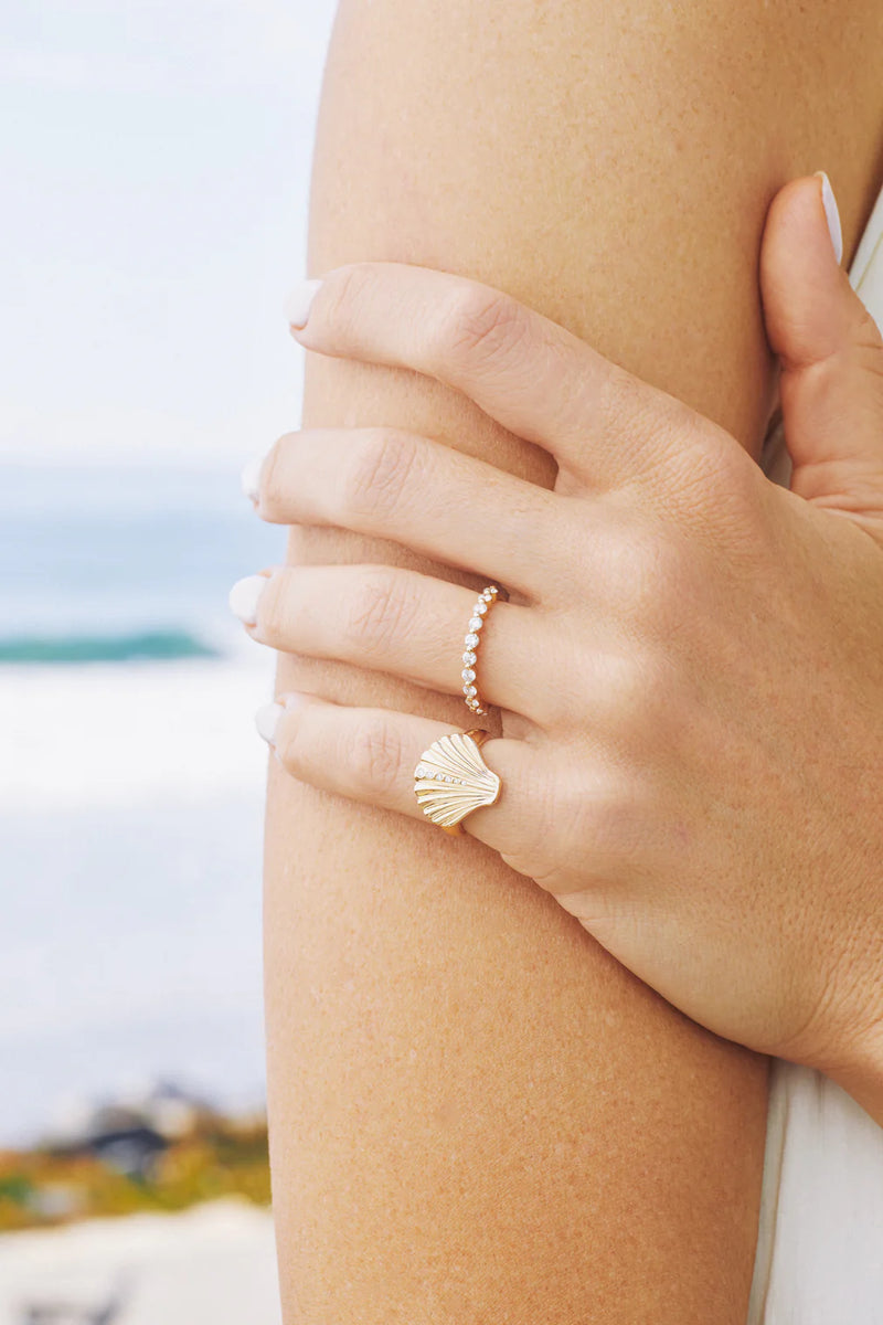 EF Collection Gold and Diamond Shell Ring