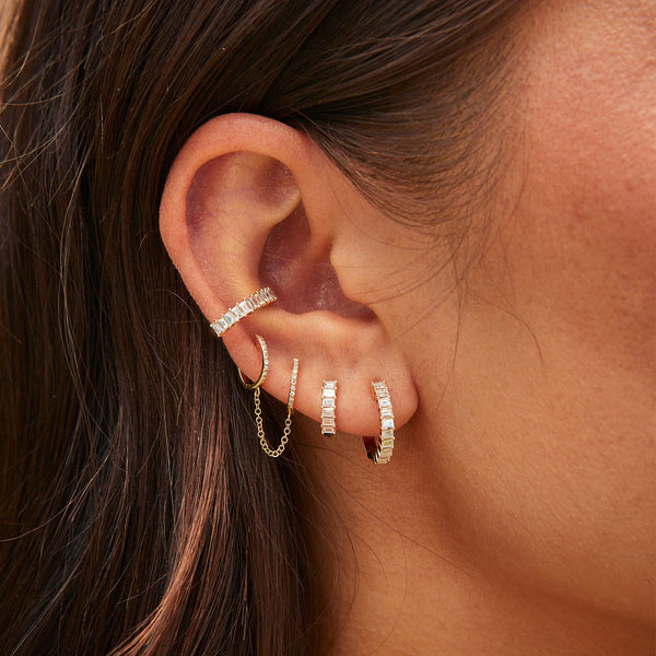 EF Collection Prong Set Diamond Baguette Hoop Earrings