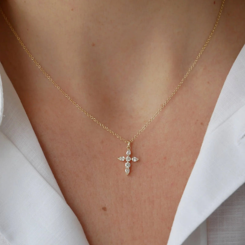 EF Collection Prong Set Diamond Cross Necklace