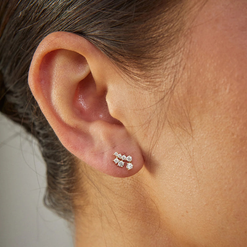 EF Collection Single Diamond Cluster Dangle Stud Earrings - Left