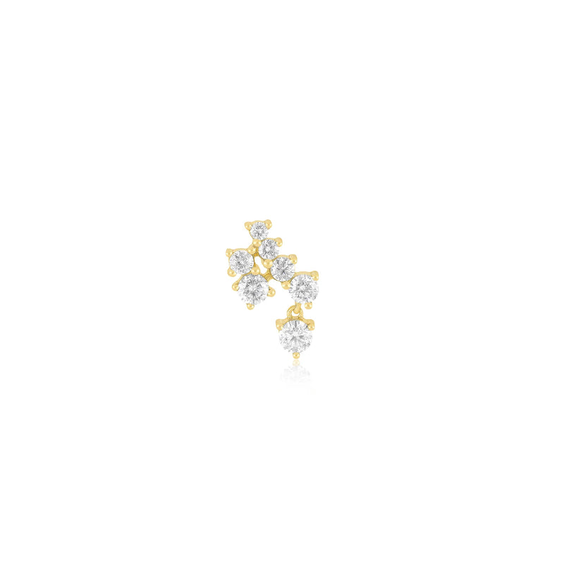 EF Collection Single Diamond Cluster Dangle Stud Earrings - Left