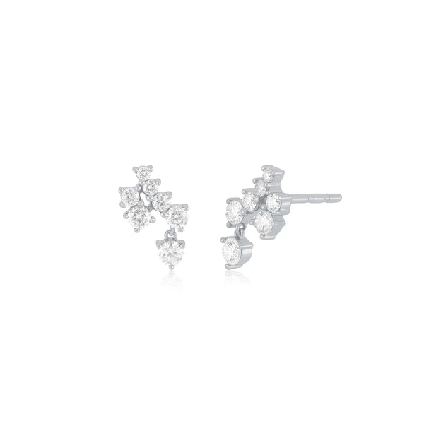 EF Collection Single Diamond Cluster Dangle Stud Earrings - Right