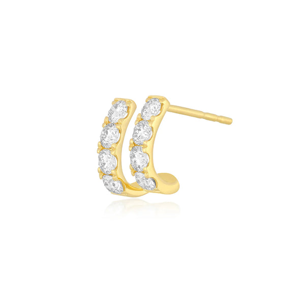 EF Collection Single Jumbo Double Diamond Mini Huggie Earring - Left