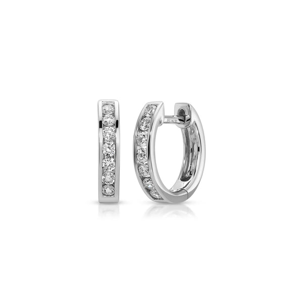 EF Collection Channel Set Round Diamond Huggie Earrings