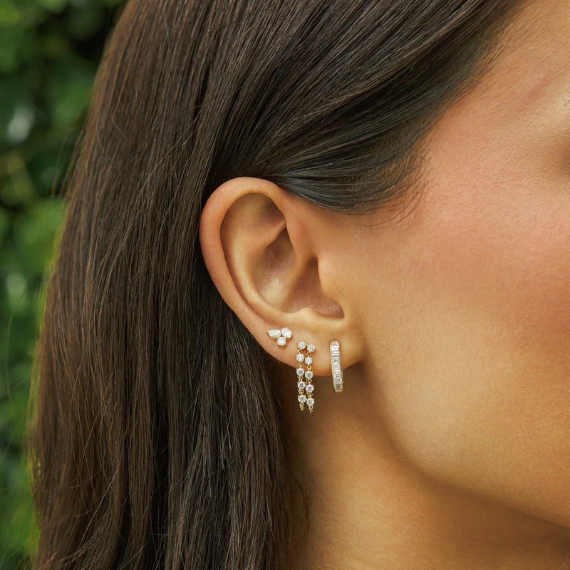 EF Collection Double Multi Diamond Chain Stud Earring