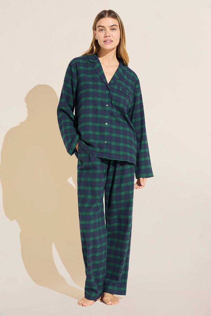 Eberjey Flannel Long Pj Set Windowpane Plaid True