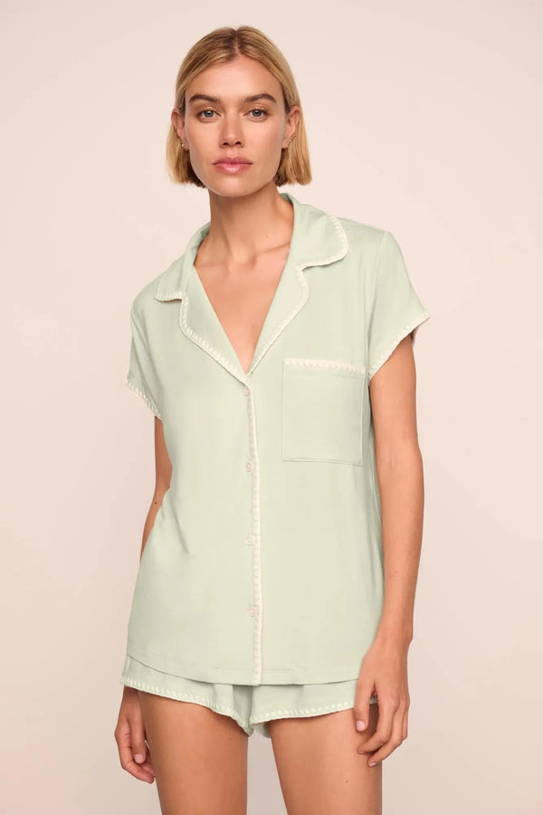 Eberjey Frida Shortie Pj Set Mint Cream/Ivory