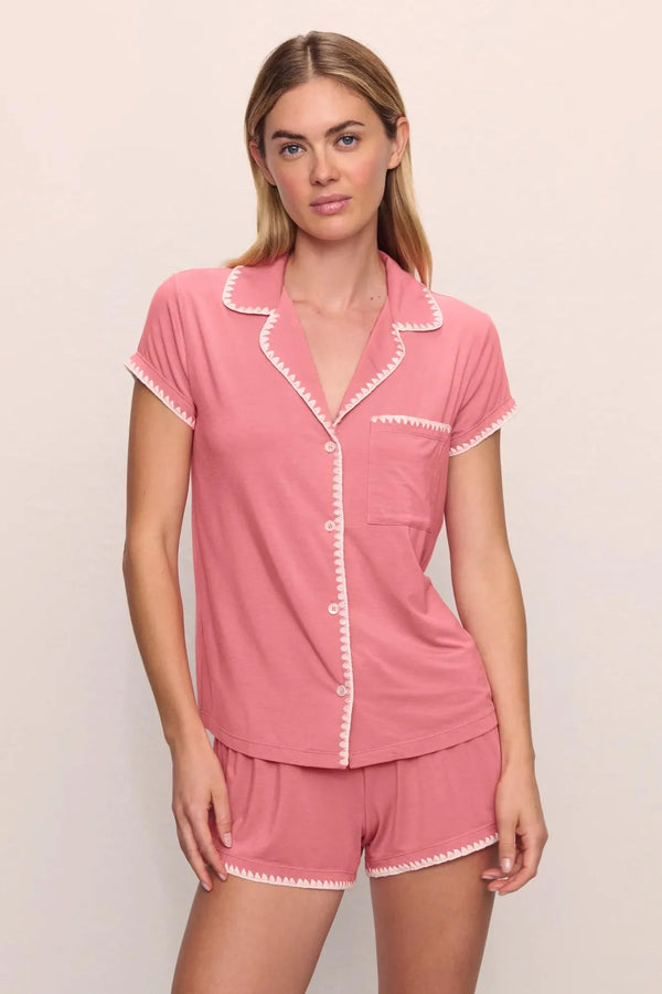Eberjey Frida Shortie Pj Set Sunkissed Coral/Ivory