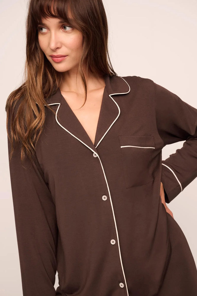 Eberjey Gisele Long Pj Set Chocolate/Ivory