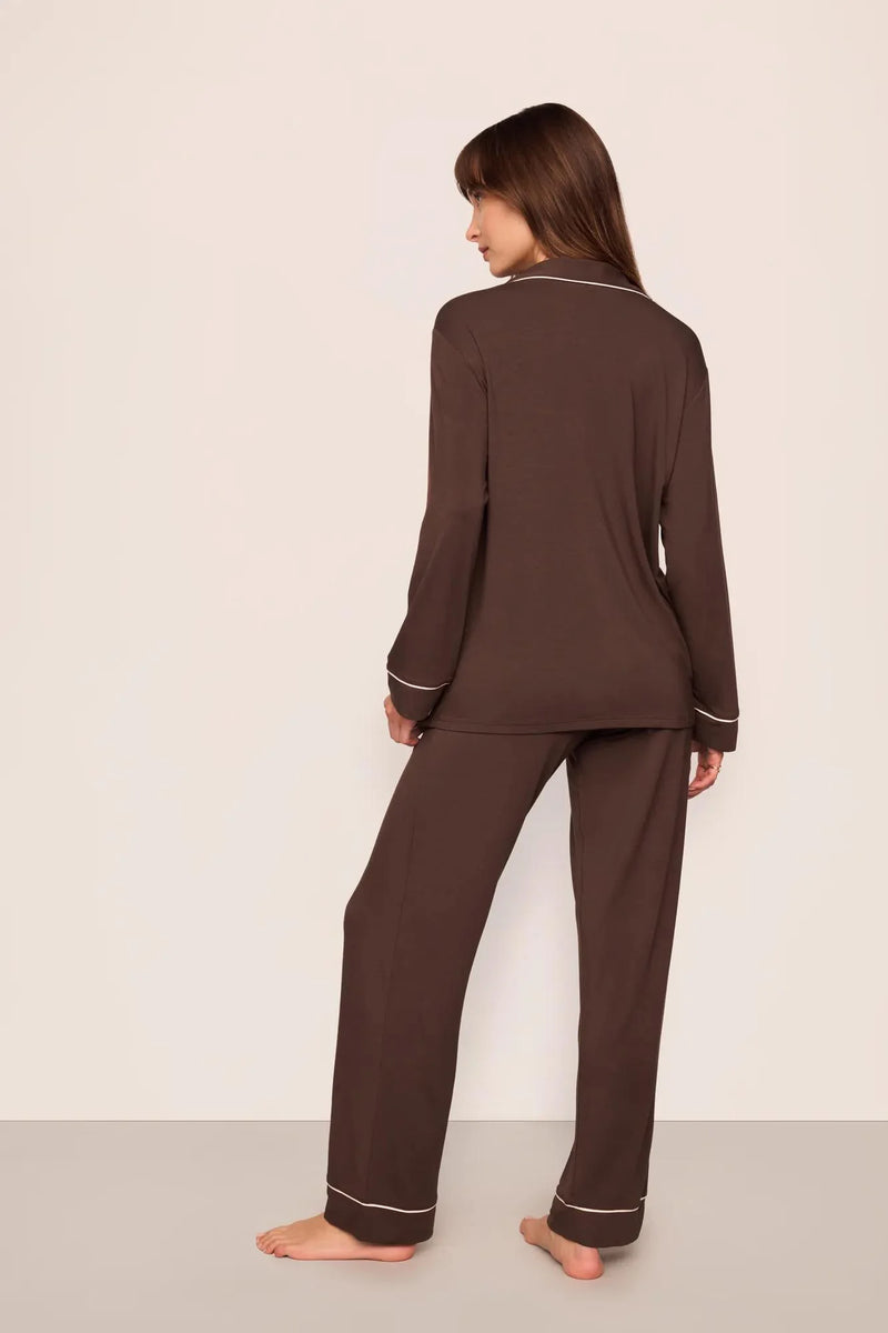 Eberjey Gisele Long Pj Set Chocolate/Ivory