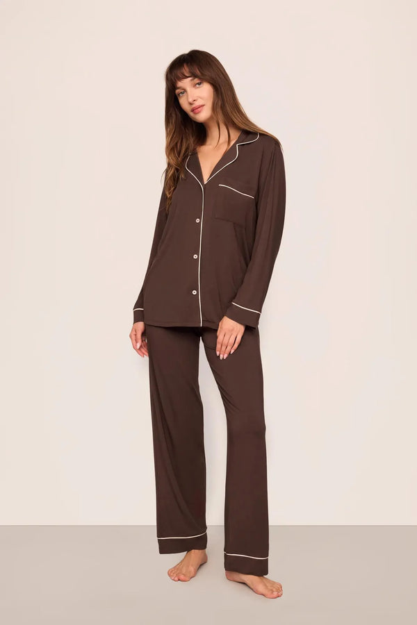 Eberjey Gisele Long Pj Set Chocolate/Ivory