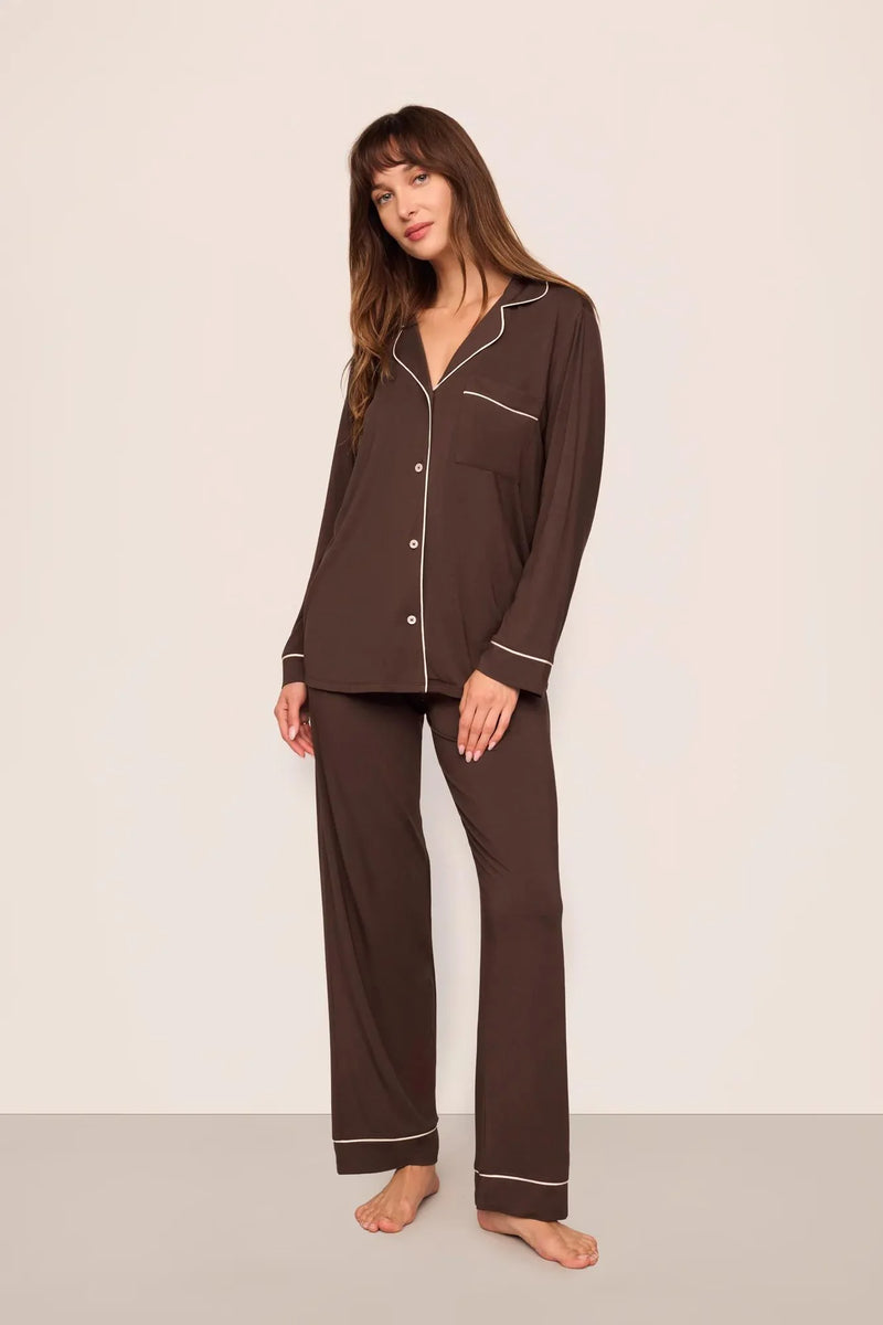 Eberjey Gisele Long Pj Set Chocolate/Ivory