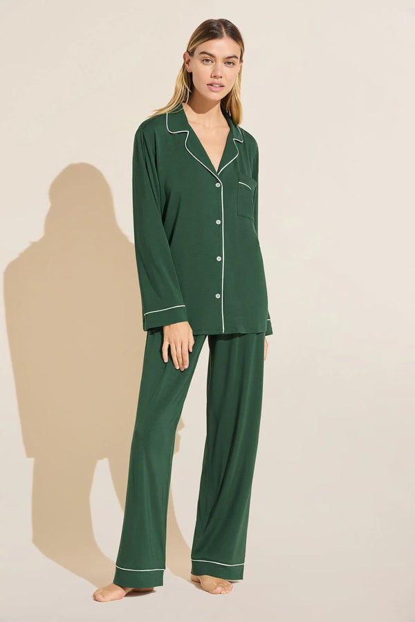 Eberjey Gisele Long Pj Set Forest Green/Ivory