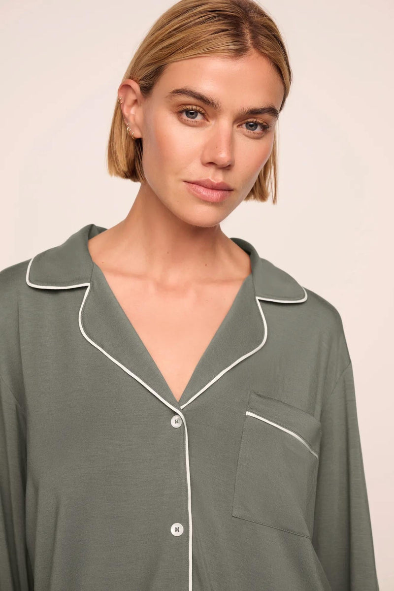 Eberjey Gisele Long Pj Set Smokey Olive/Ivory