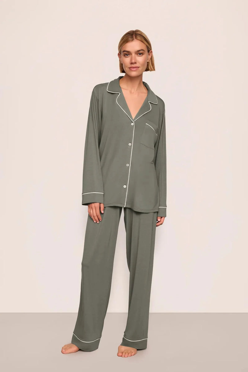 Eberjey Gisele Long Pj Set Smokey Olive/Ivory