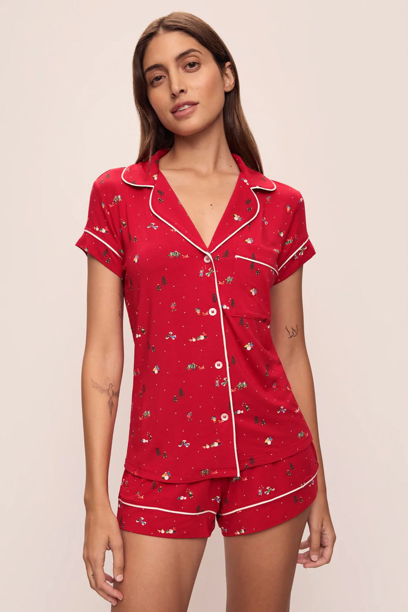 Eberjey Gisele Printed Pj Set Winter Wonderland Haute Red/Iv