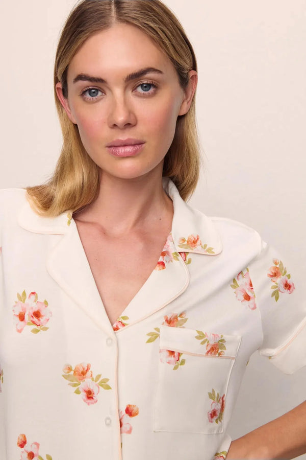 Eberjey Gisele Printed Rlx Short Pj St Floral Bloom Ivy/Vanilla