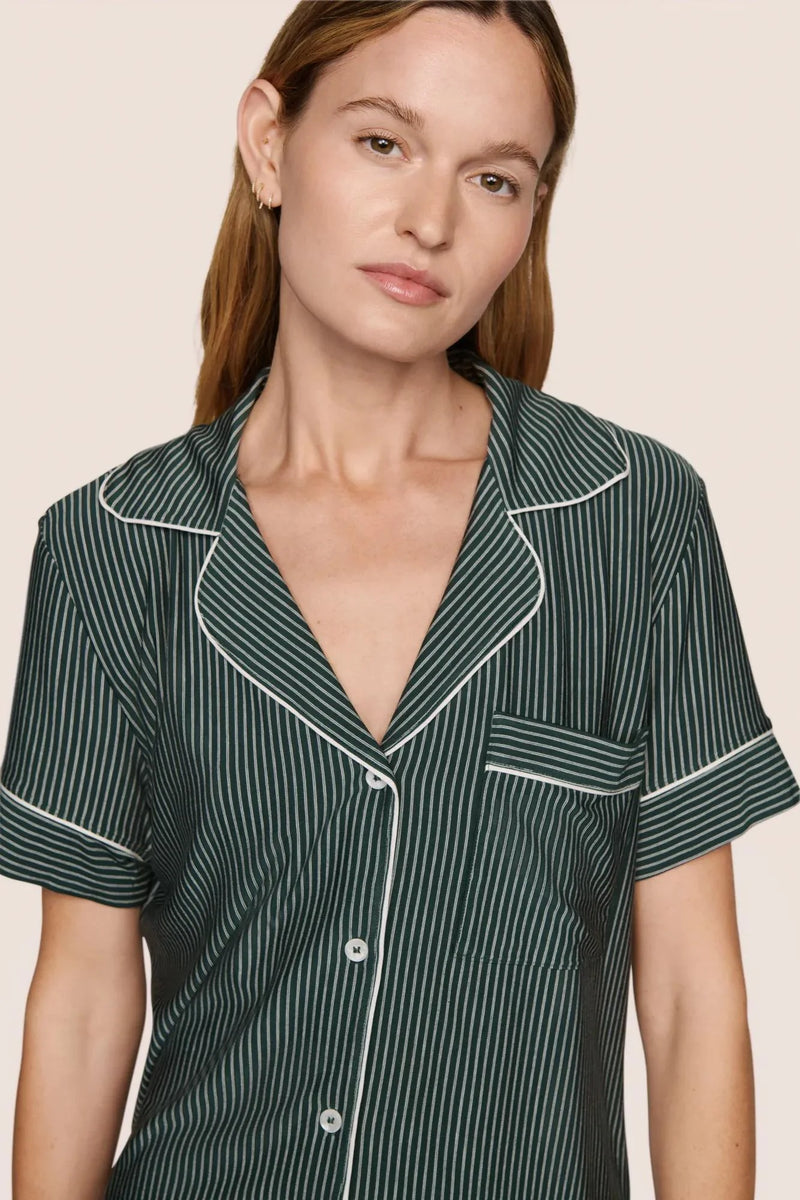 Eberjey Gisele Printed Rlx Sht Pj Duo Stripe Pine/Ivory