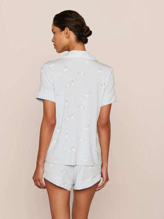 Eberjey Gisele Printed Relaxed Short Pj Set Large Swans Ice Blue/Ivory