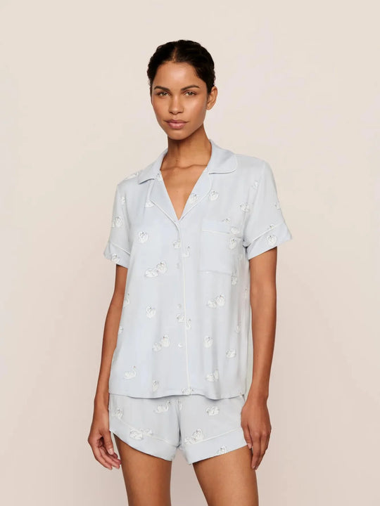 Eberjey Gisele Printed Relaxed Short Pj Set Large Swans Ice Blue/Ivory