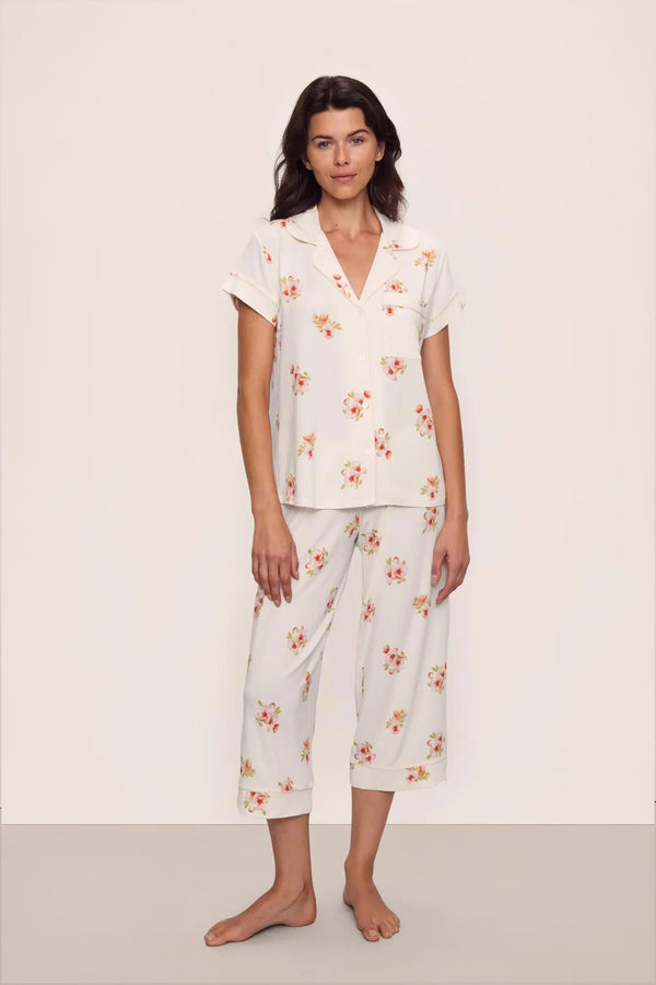 Eberjey Gisele Printed S/Slv Crop Pj Floral Bloom Ivy/Vanilla