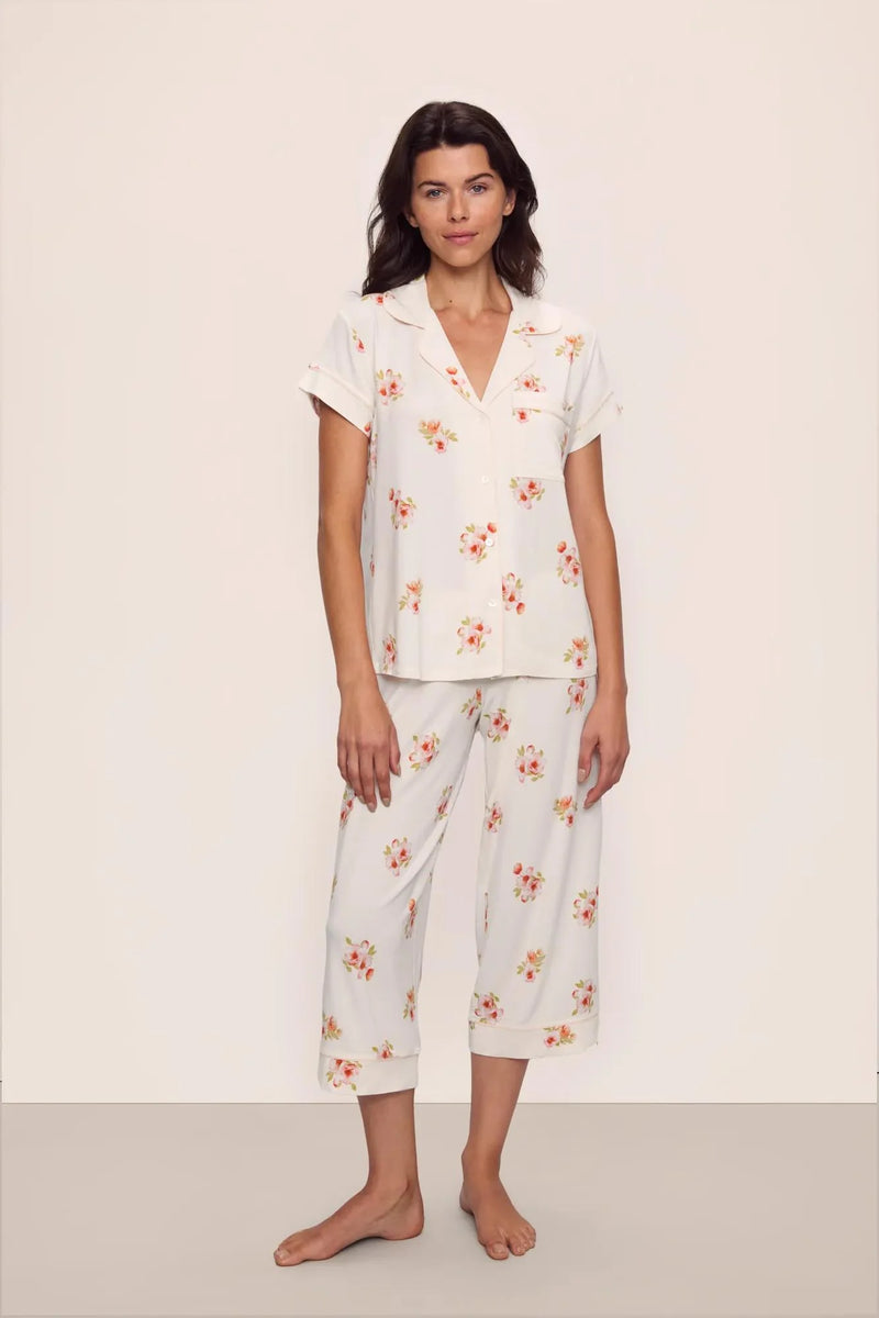 Eberjey Gisele Printed S/Slv Crop Pj Floral Bloom Ivy/Vanilla