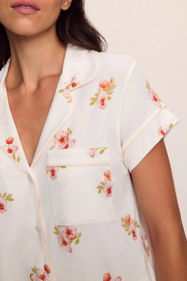 Eberjey Gisele Printed S/Slv Crop Pj Floral Bloom Ivy/Vanilla