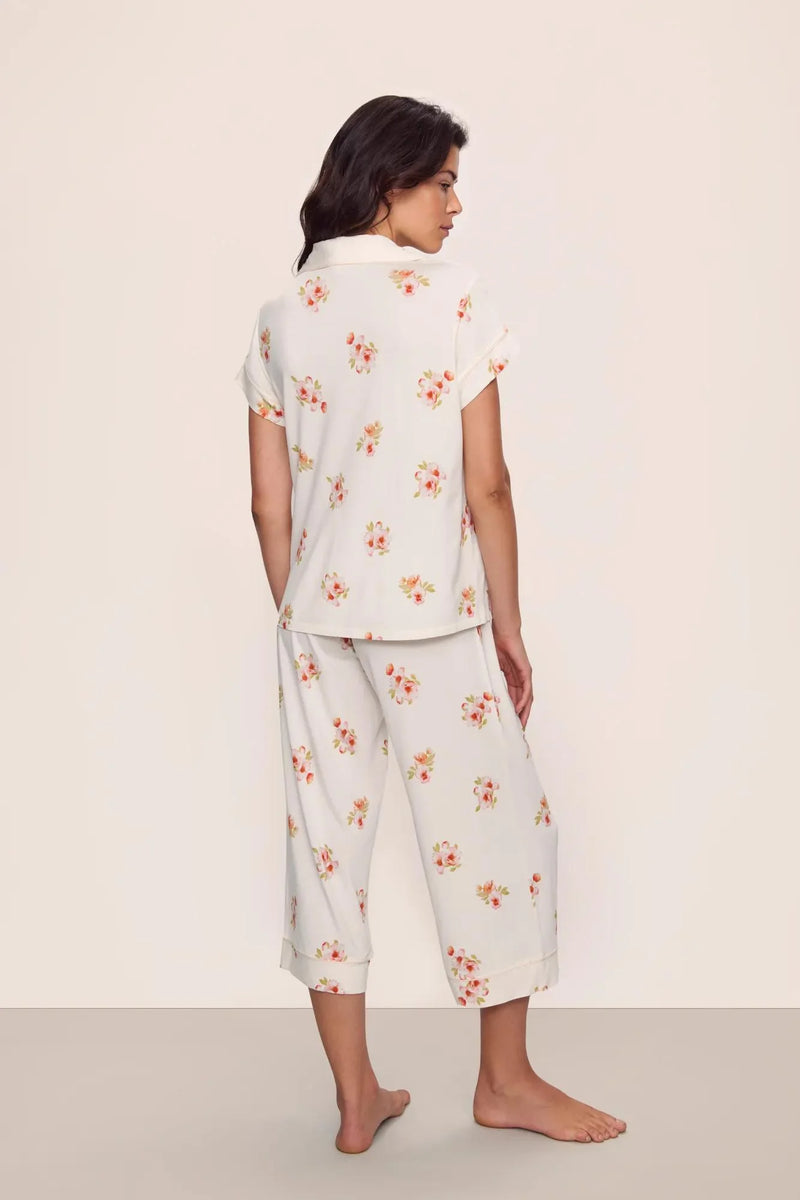 Eberjey Gisele Printed S/Slv Crop Pj Floral Bloom Ivy/Vanilla
