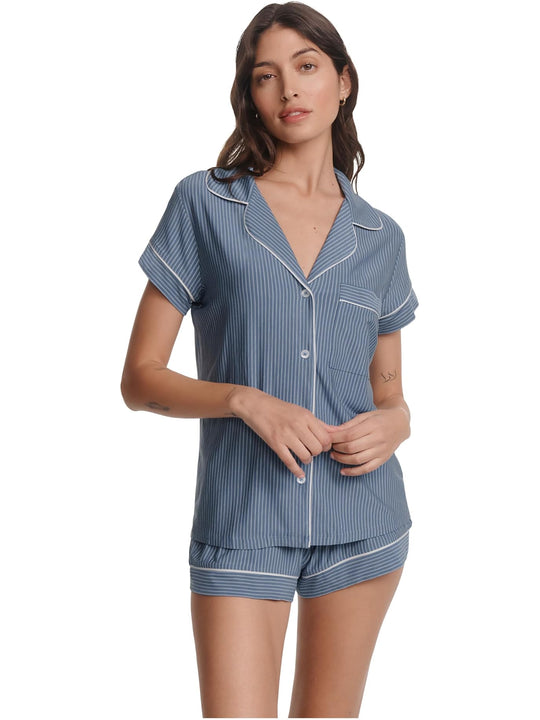 Eberjey Gisele Printed Shortie Pj Duo Stripe Slate Blue/Ivory
