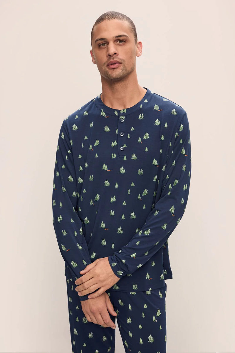 Eberjey Henry Printed Long Pj Set Woodland Pine Navy/Ivory