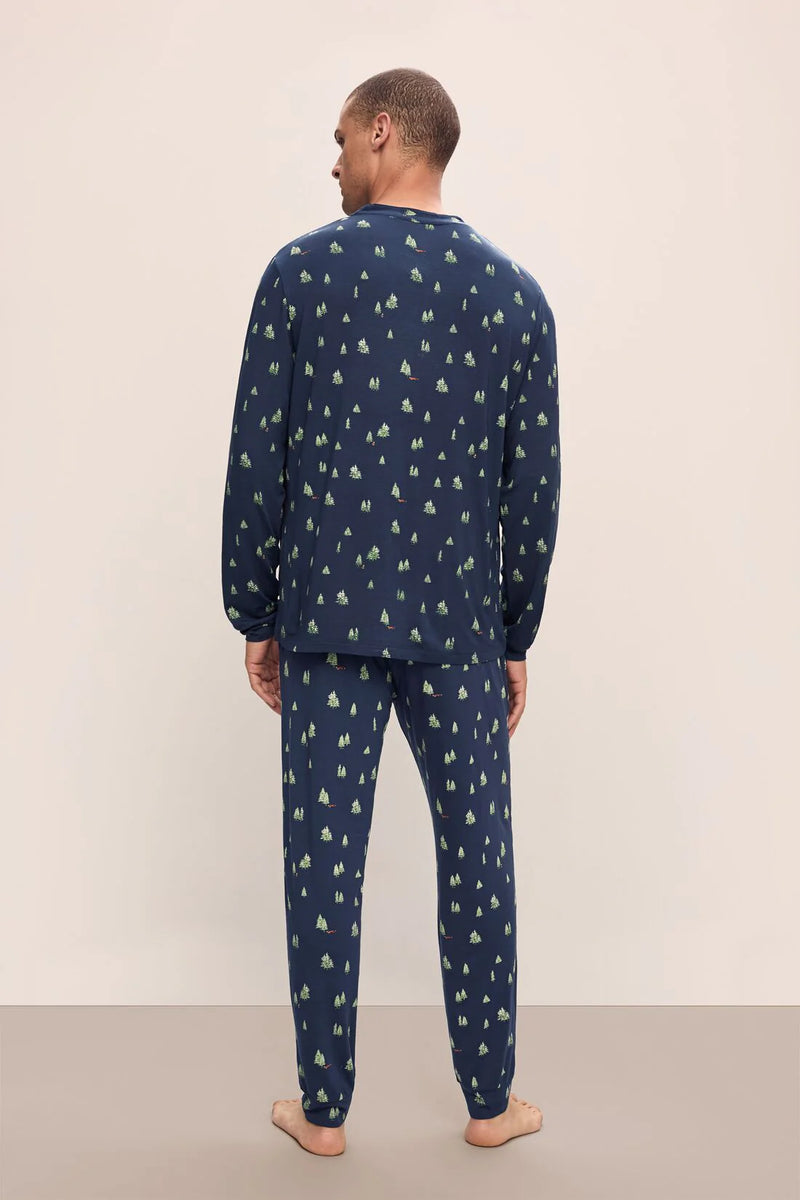 Eberjey Henry Printed Long Pj Set Woodland Pine Navy/Ivory