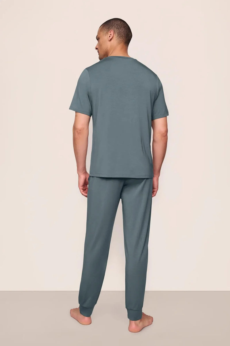 Eberjey Henry S/Slv Pant Pj Set Stone Blue